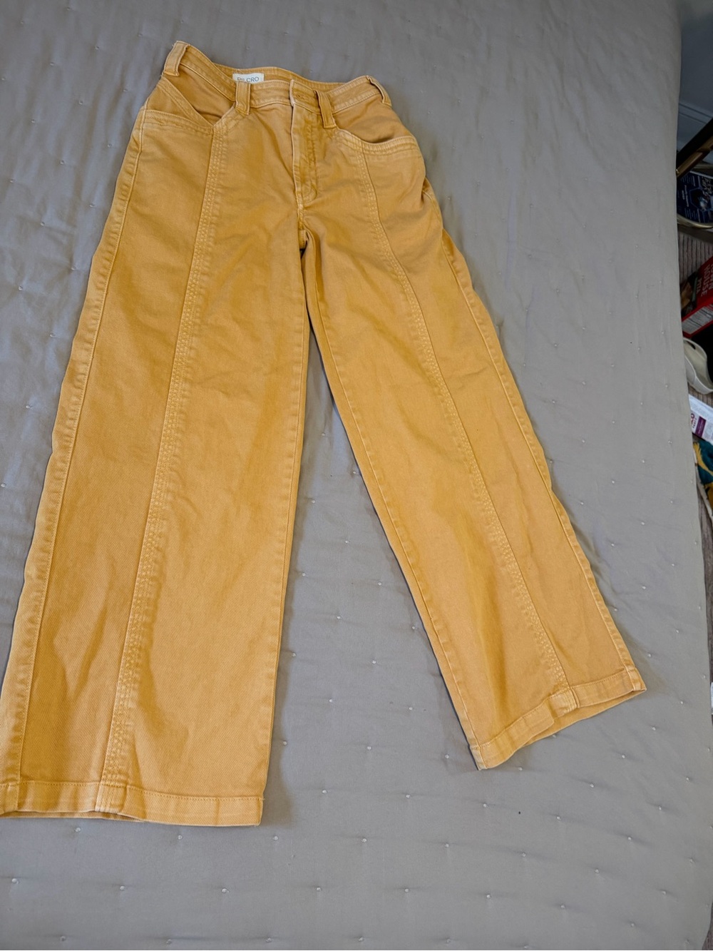 Pilcro Anthropologie Mustard Yellow Wide Leg Utility Jeans